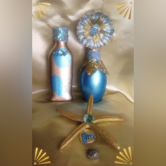 Hand Crafted Ocean Flower Treasure Gypsy Bottle Table Centerpiece Host Pick - Picture 10 of 11